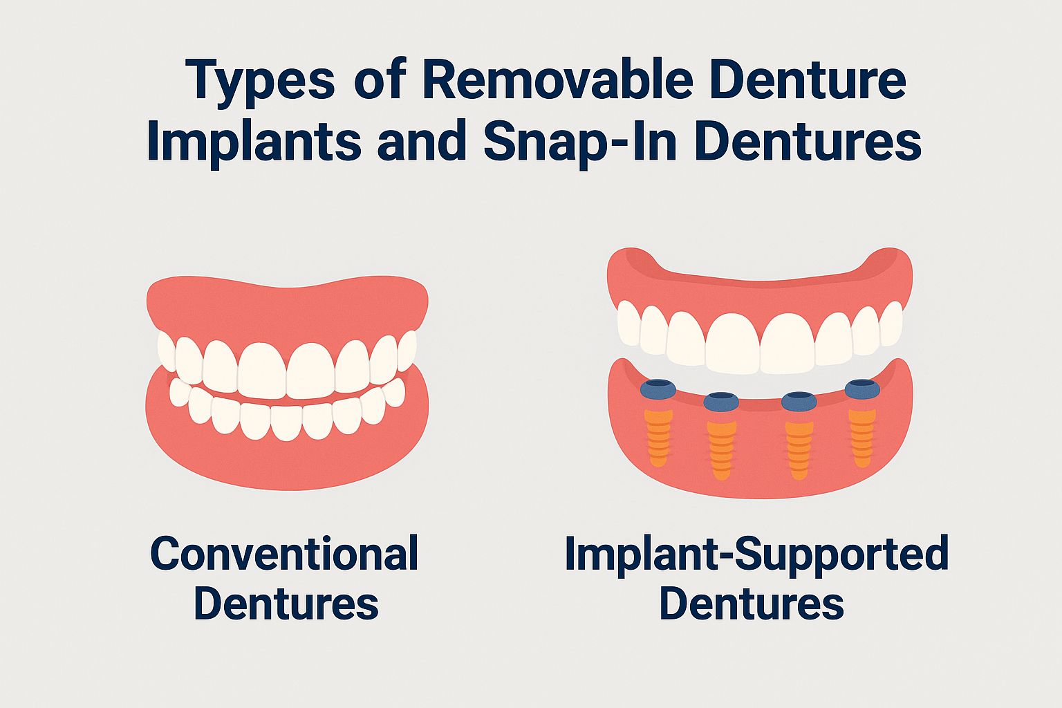 Types of Removable Denture Implants and Snap-In Dentures